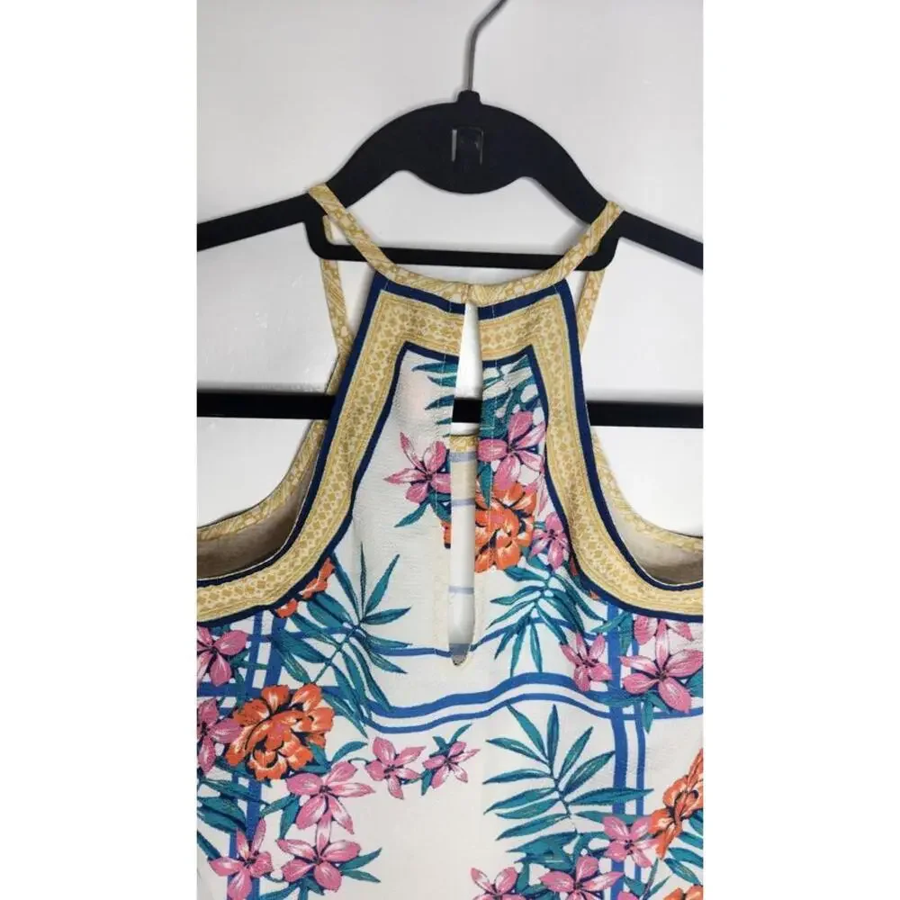 Flying Tomato Shirt XS Ivory Floral Cold Shoulder Boho Summer Top Tropical - Picture 6 of 7